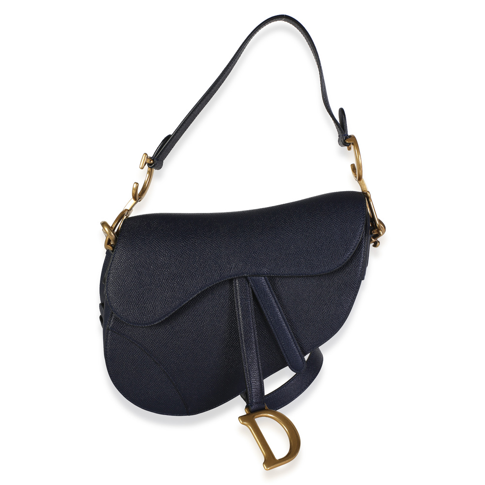 Christian Dior Deep Ocean Grained Calfskin Medium Saddle Bag